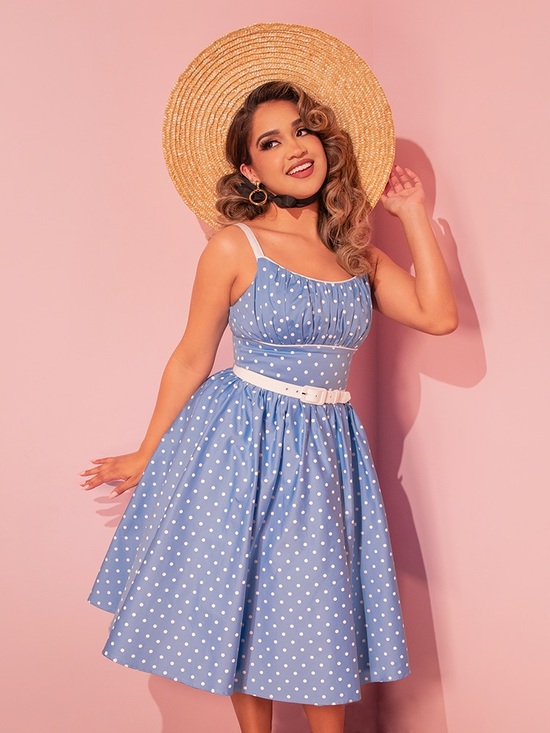 Vixen by Micheline Pitt Dresses & Skirts - Vixen by Micheline Pitt Blue Polka Dot Fit-and-Flare Dress